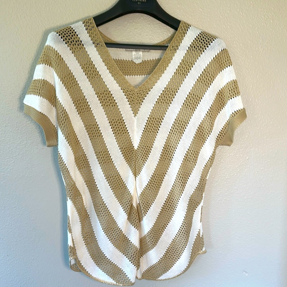 Two-One-Two New York crochet short sleeved lightweight sweater, Petite Large